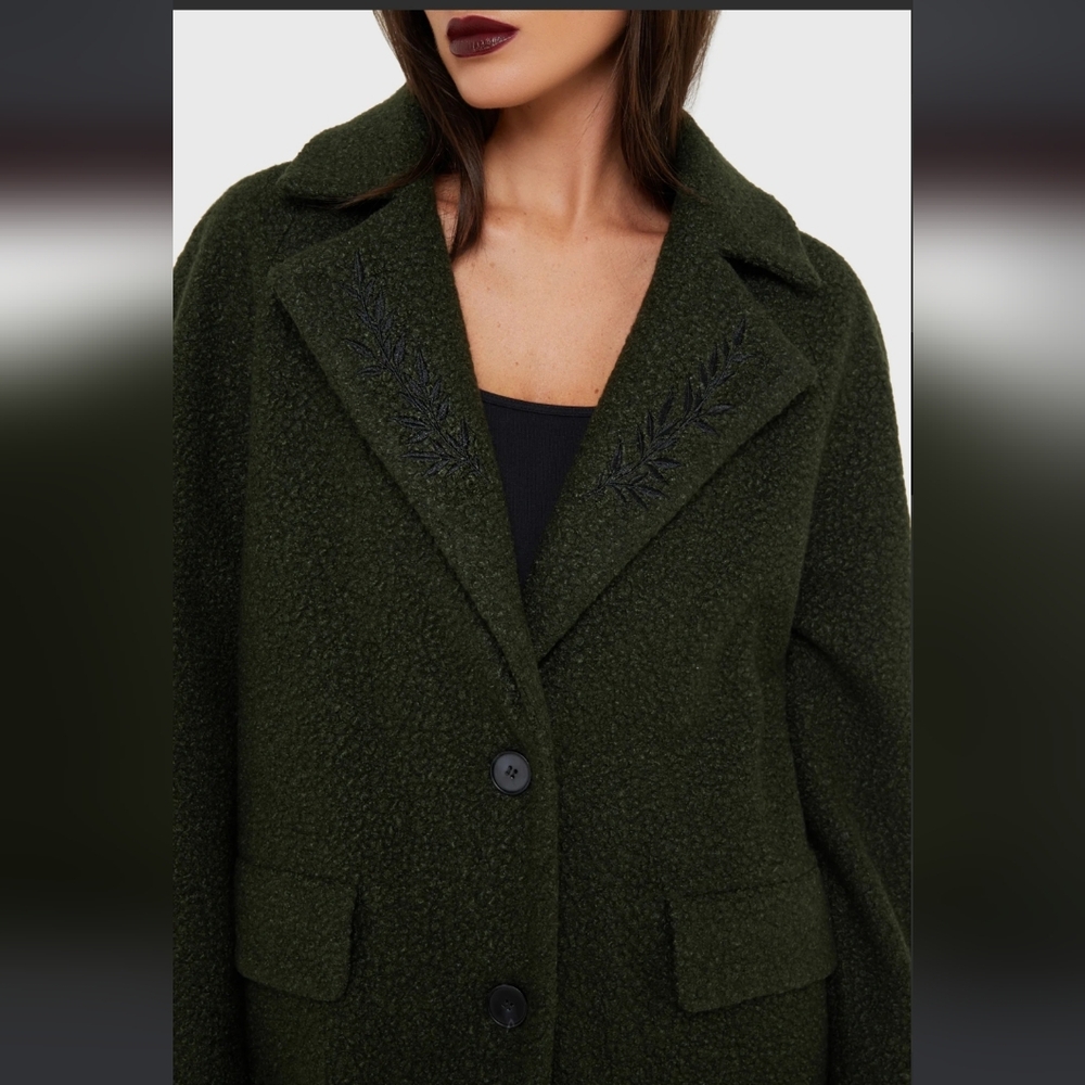 Killstar Dark Green Women's Pea Coat - Picture 3 of 6
